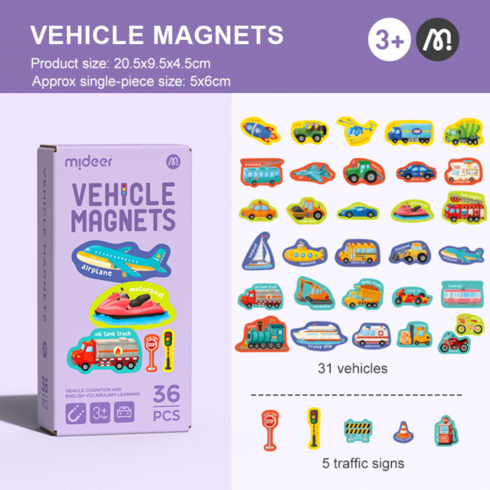 Mijloace de transport magnetice, 36 piese, magnet pe tot spatele [1]