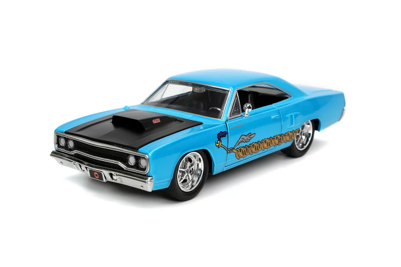 Looney tunes road runner set masinuta metalica 1970 plymouth scara 1:24 si figurina wile e coyote [5]