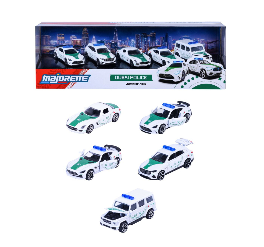 Majorette set 5 masinute de politie dubai metalice mercedes amg 7.5cm [3]