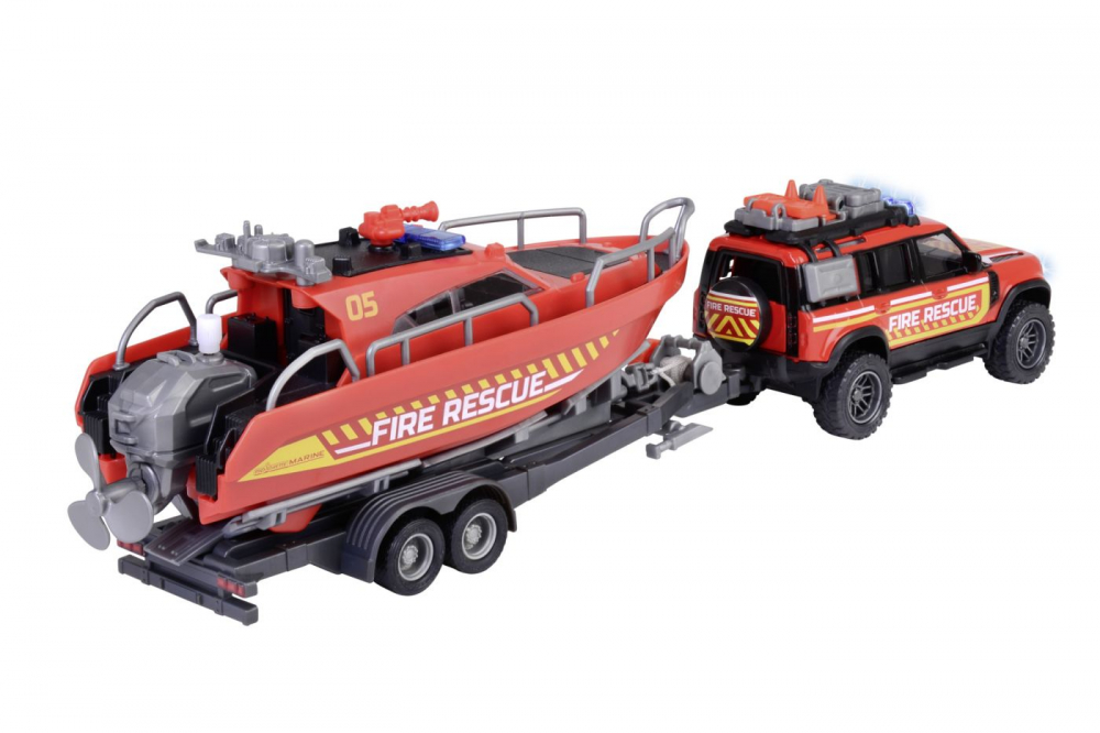 Majorette set masina de pompieri land rover si barca de salvare [4]