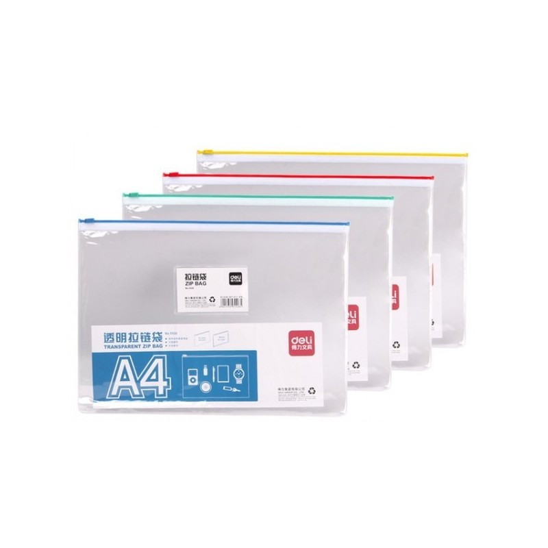 Mapa plastic Deli 5526, cu fermoar zip, A4, 170 microni, transparent, suport card [6]