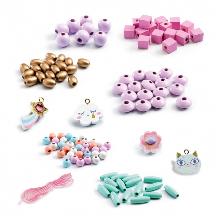 Margele pentru Bratari si Coliere copii, set 400 buc, Curcubeu, Beads Rainbow, Djeco, varsta 3 - 6, 6 - 9 ani, Fata [2]