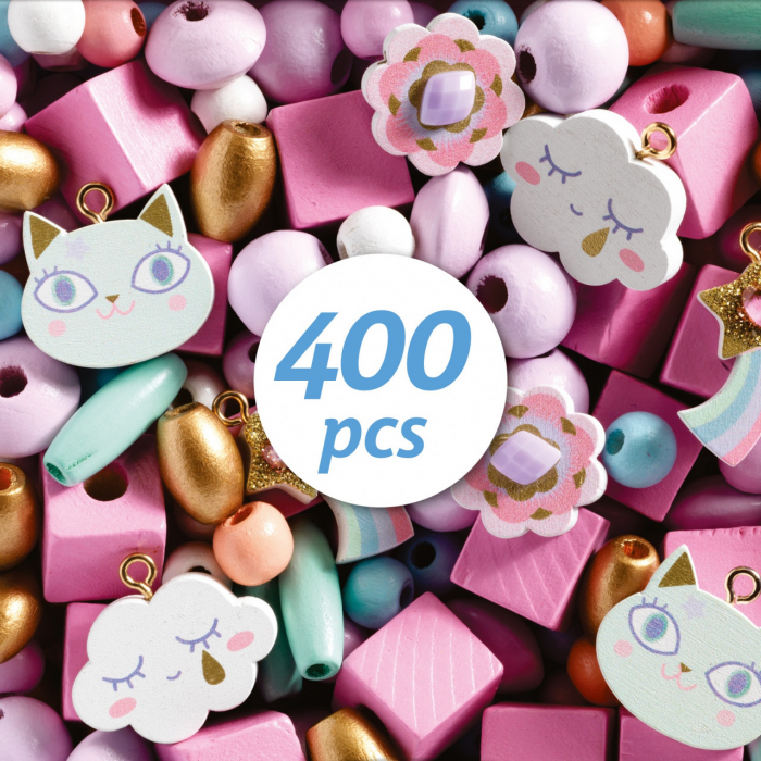 Margele pentru Bratari si Coliere copii, set 400 buc, Curcubeu, Beads Rainbow, Djeco, varsta 3 - 6, 6 - 9 ani, Fata [3]
