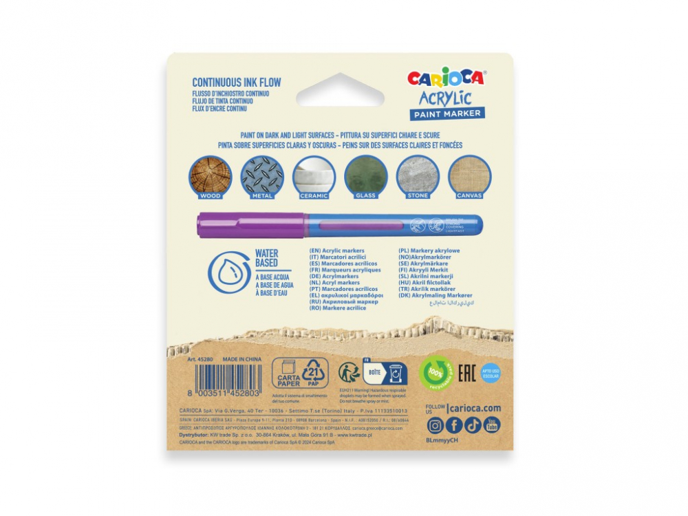 Marker cu vopsea acrilică și vârf pensulă Carioca 5 buc/set [6]
