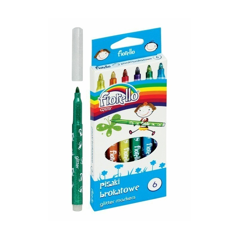 Marker cu vopsea Fiorello GR-118, varf rotund, 1.5mm, set 6 culori cu sclipici (galben, orange, rosu, mov, verde, albastru) [2]