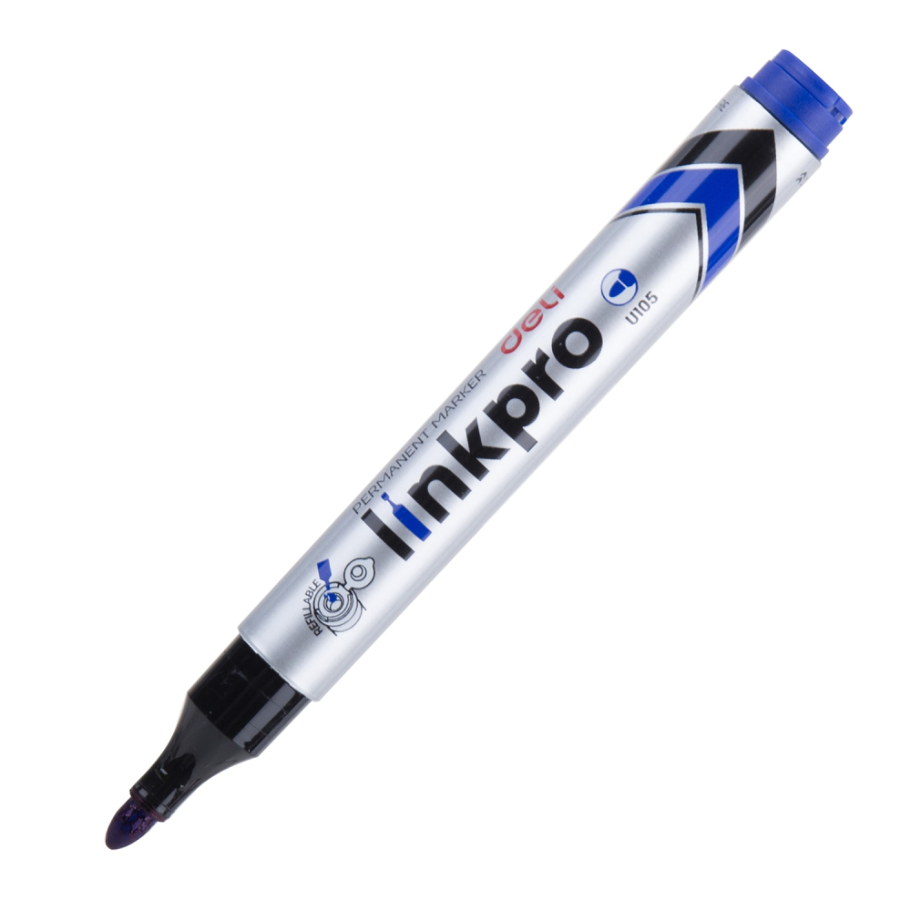 Marker permanent albastru varf rotund 2mm reincarcabil deli [2]