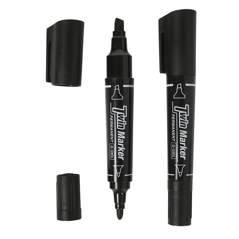 Marker permanent CNX G-122CL, varf rotund / varf tesit, 2 capete, negru [2]