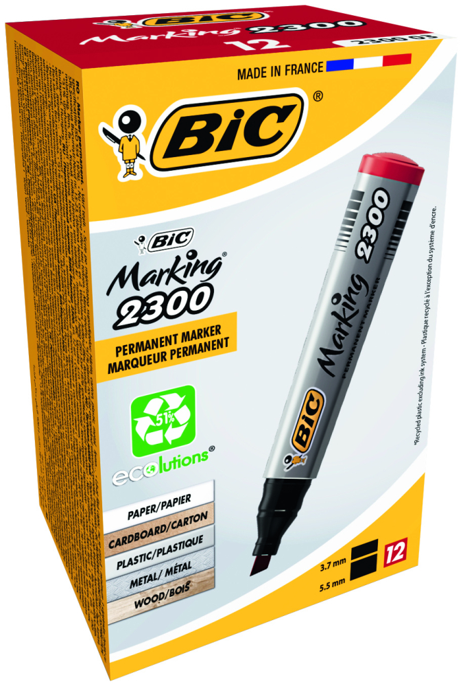 Marker permanent rosu varf tesit 2300 bic [4]