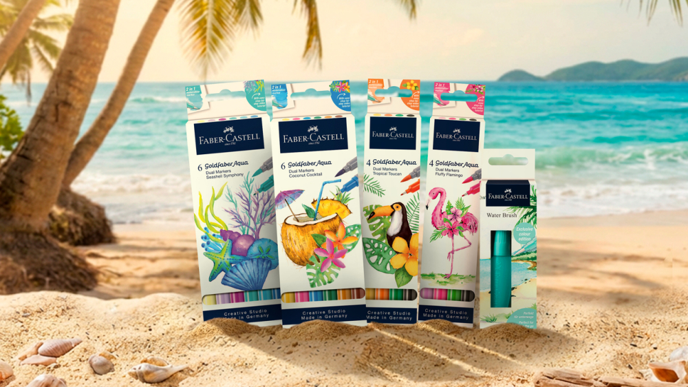 Marker solubil 2 capete set 4 bucati tropical collection flamingo goldfaber faber-castell [4]
