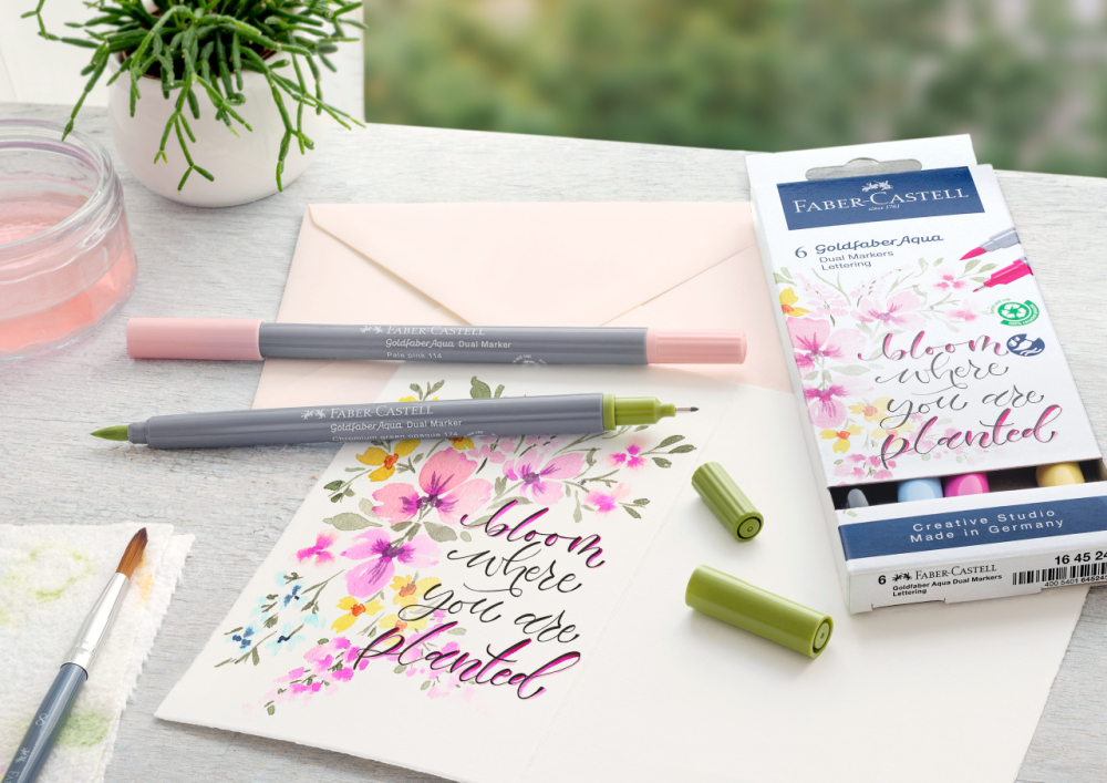 Marker solubil 2 capete set 6 buc lettering goldfaber faber-castell [2]