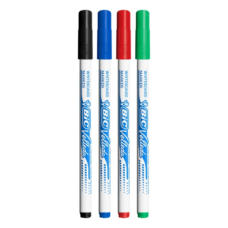Marker tabla Bic Velleda 1721, varf rotund, 1.5mm, set 4 culori (verde, negru, albastru, rosu) [2]