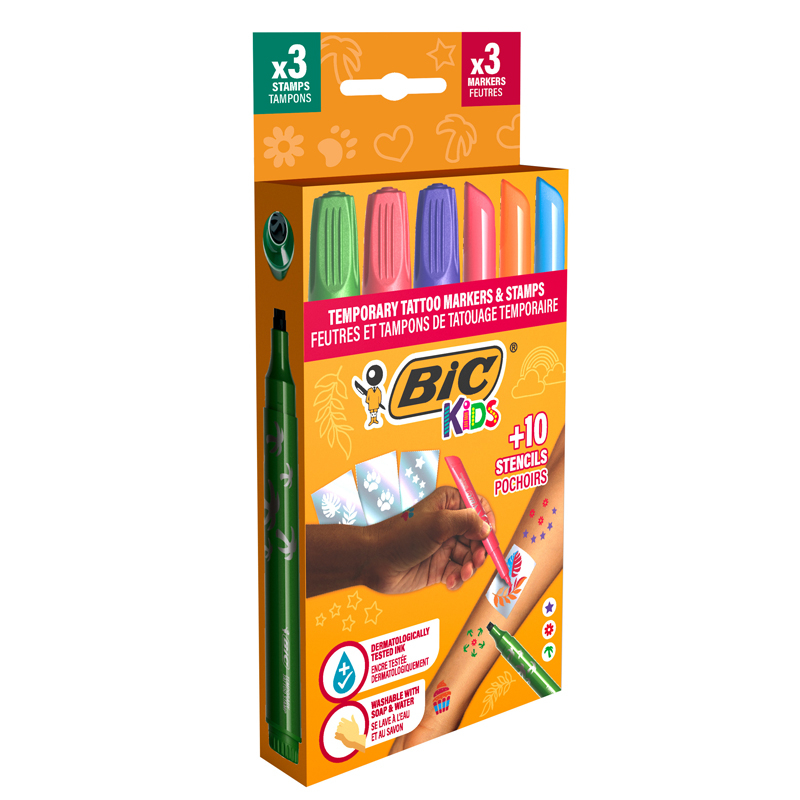 Marker tattoo kids set 3 markere + 3 stampile + 10 sabloane bic [2]