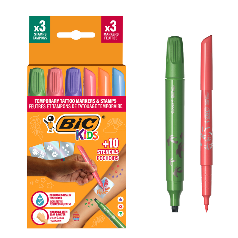 Marker tattoo kids set 3 markere + 3 stampile + 10 sabloane bic [3]