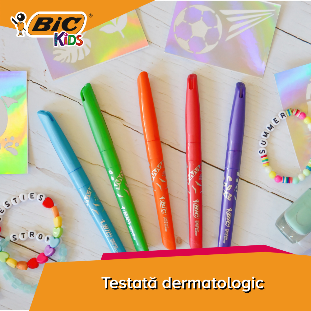 Marker tattoo kids set 5 markere + 10 sabloane bic [4]