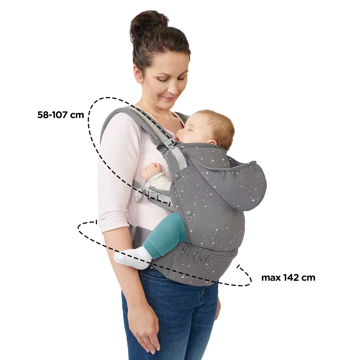 Marsupiu ergonomic kinderkraft huggy, grey, varsta de la 0 luni la 3 ani [13]