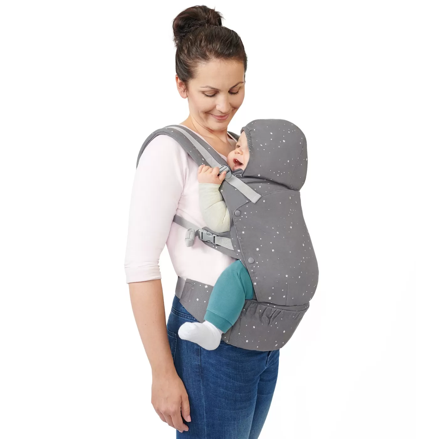 Marsupiu ergonomic kinderkraft huggy, grey, varsta de la 0 luni la 3 ani [4]