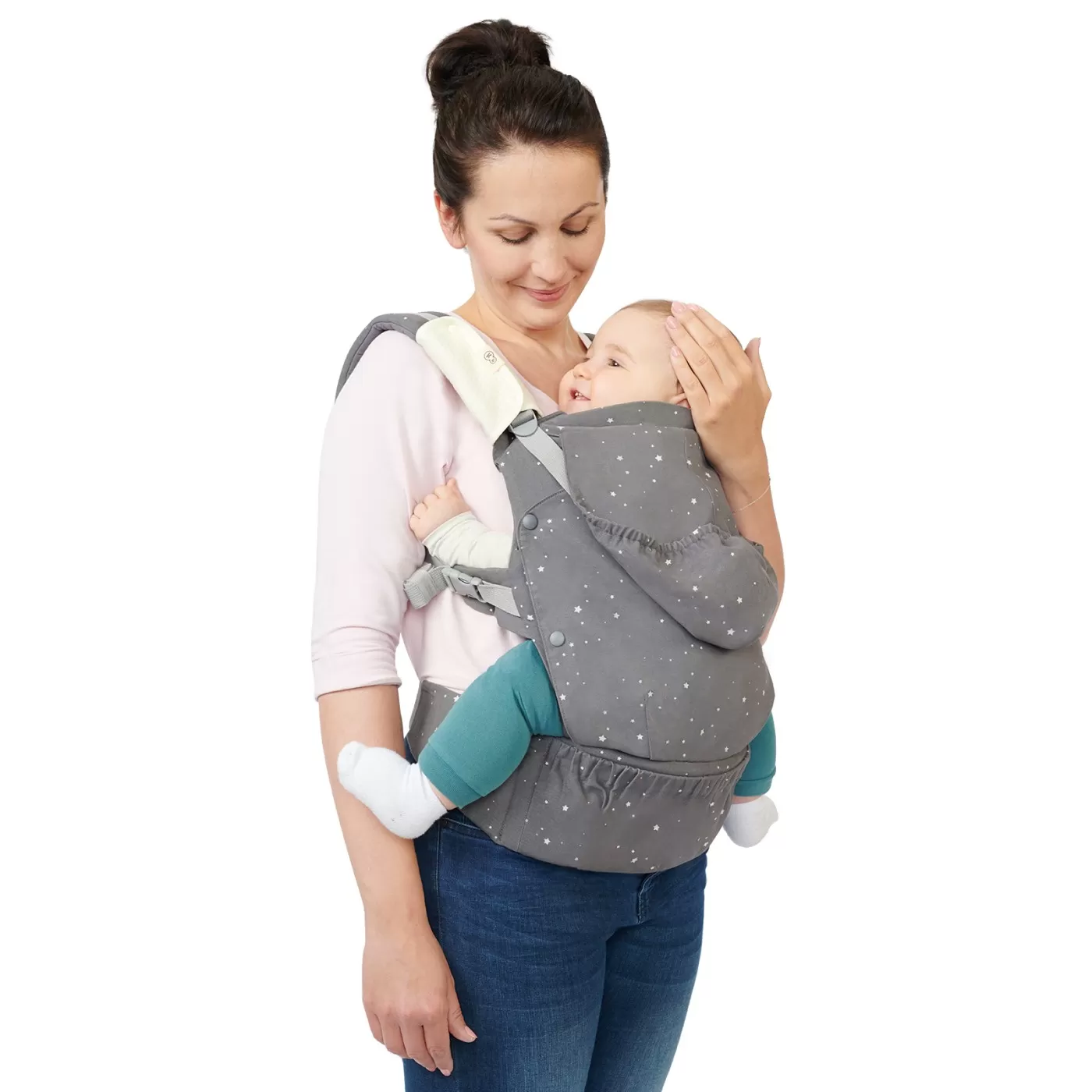 Marsupiu ergonomic kinderkraft huggy, grey, varsta de la 0 luni la 3 ani [5]