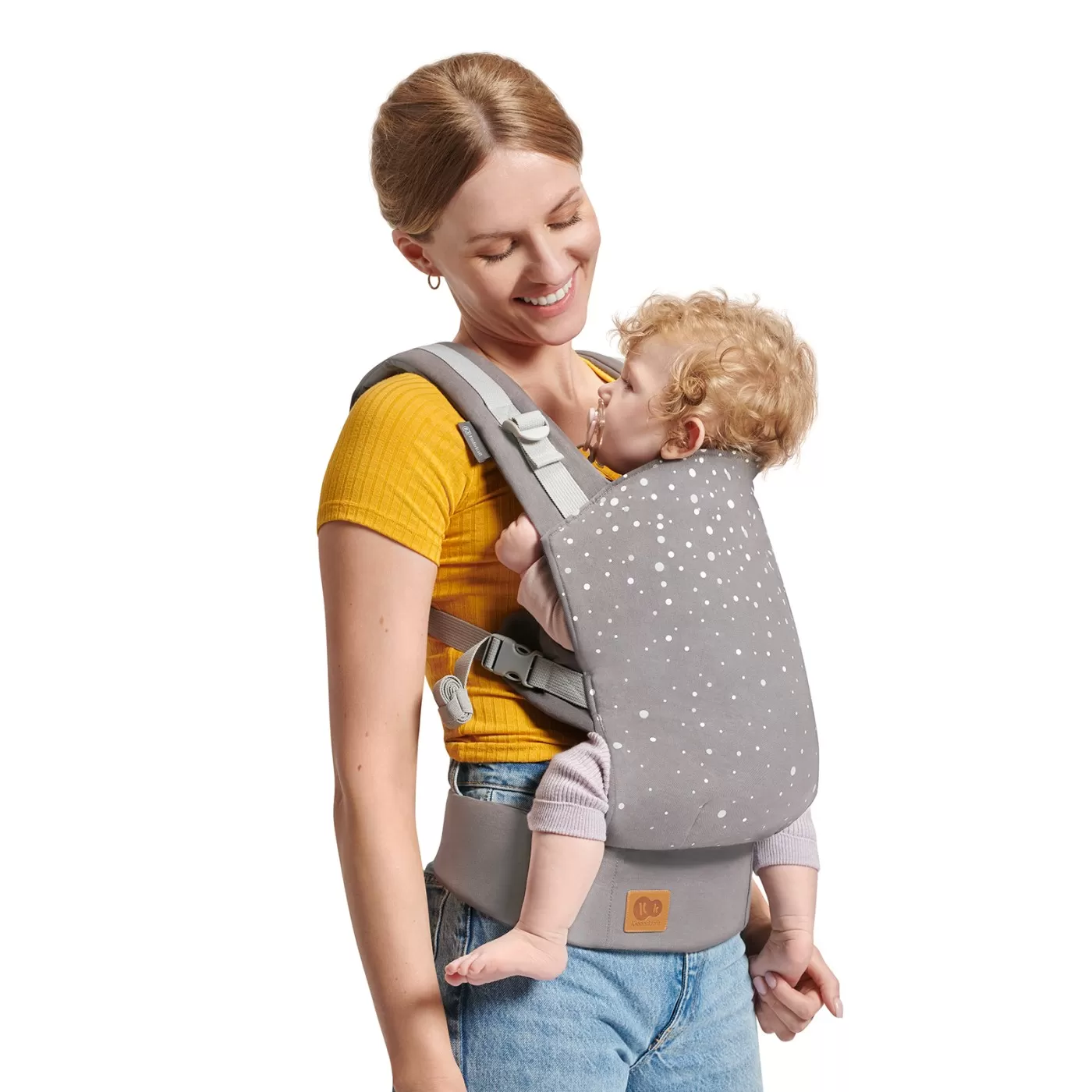 Marsupiu ergonomic kinderkraft nino, pana la 20 kg, confetti grey, varsta de la 0 luni la 5 ani [4]
