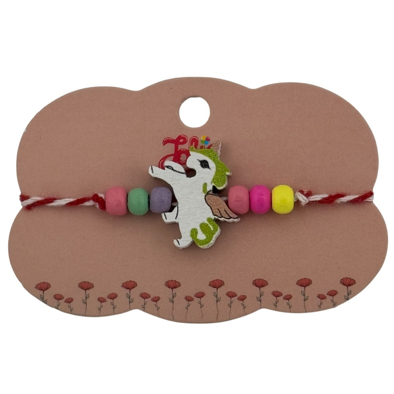 Martisor pentru copii - tip bratara, fir textil alb / rosu, diverse modele lemn [6]