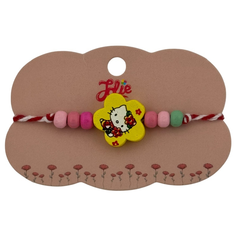 Martisor pentru copii - tip bratara, fir textil alb / rosu, diverse modele lemn [3]