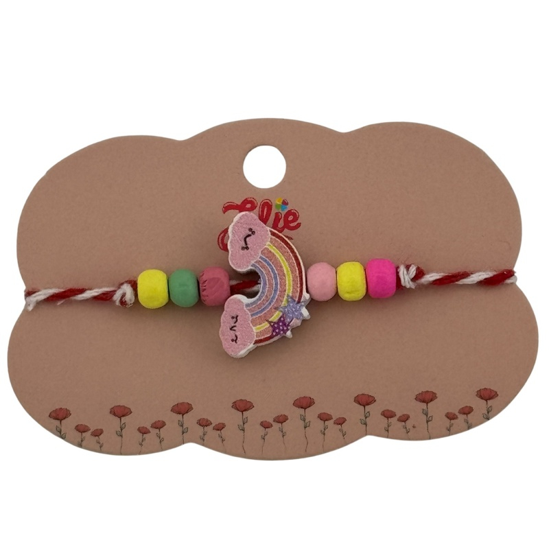Martisor pentru copii - tip bratara, fir textil alb / rosu, diverse modele lemn [5]