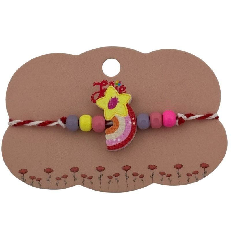 Martisor pentru copii - tip bratara, fir textil alb / rosu, diverse modele lemn [2]