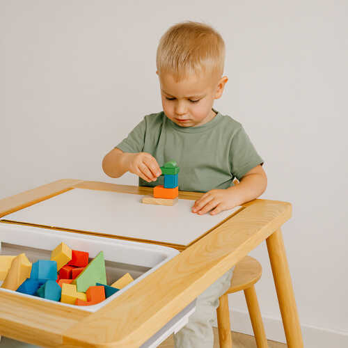 Masa Senzoriala cu Scaun, Montessori, din lemn, educativa, 51.5 x 52 x 72 cm [6]