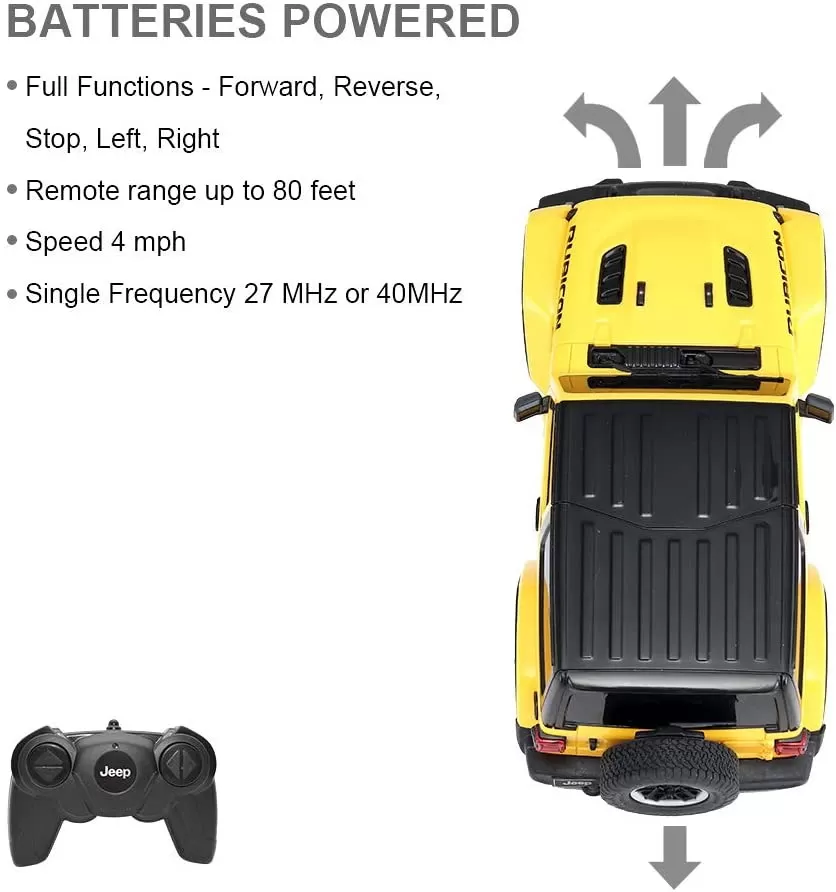Masina cu telecomanda jeep wrangler rubicon galben cu scara 1 la 24, varsta de la 3 ani la +15 ani [7]