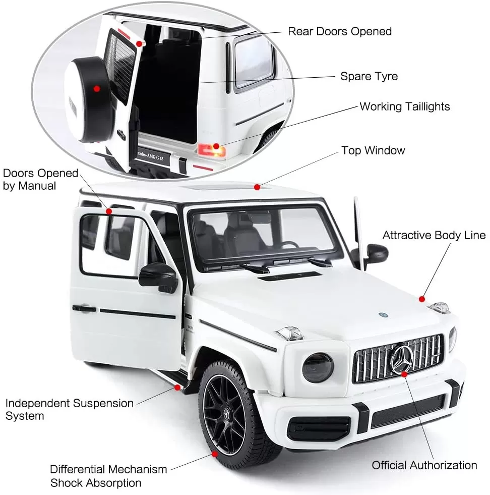Masina cu telecomanda mercedes-benz g63 alb scara 1 la 14, copii varsta 3 ani pana la +15 ani [7]