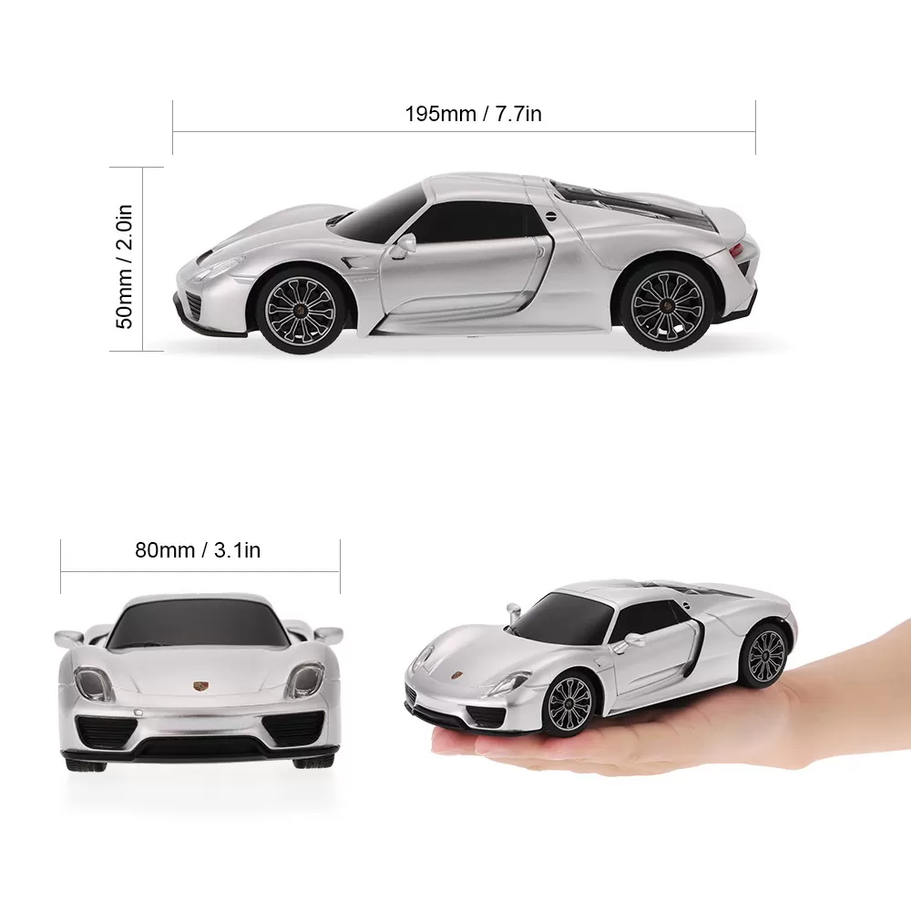 Masina cu telecomanda porsche 918 spyder argintiu cu scara 1 la 24, varsta de la 3 ani la +15 ani [9]