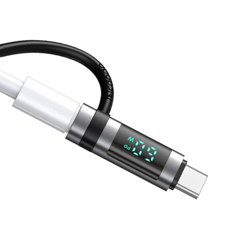Mcdodo Adaptor Lightning la Type-C 60W, Pigeon Series, carlig din silicon, aliaj de aluminiu, afisaj LED HD, Negru [2]