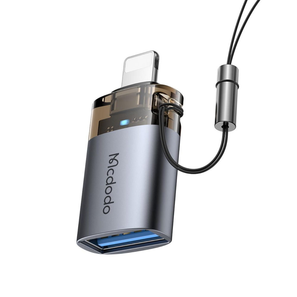 Mcdodo Adaptor OTG USB la Lightning, Aliaj de aluminiu, Incarcare si sincronizare date, cu indicator luminos, cu snur, Negru [8]