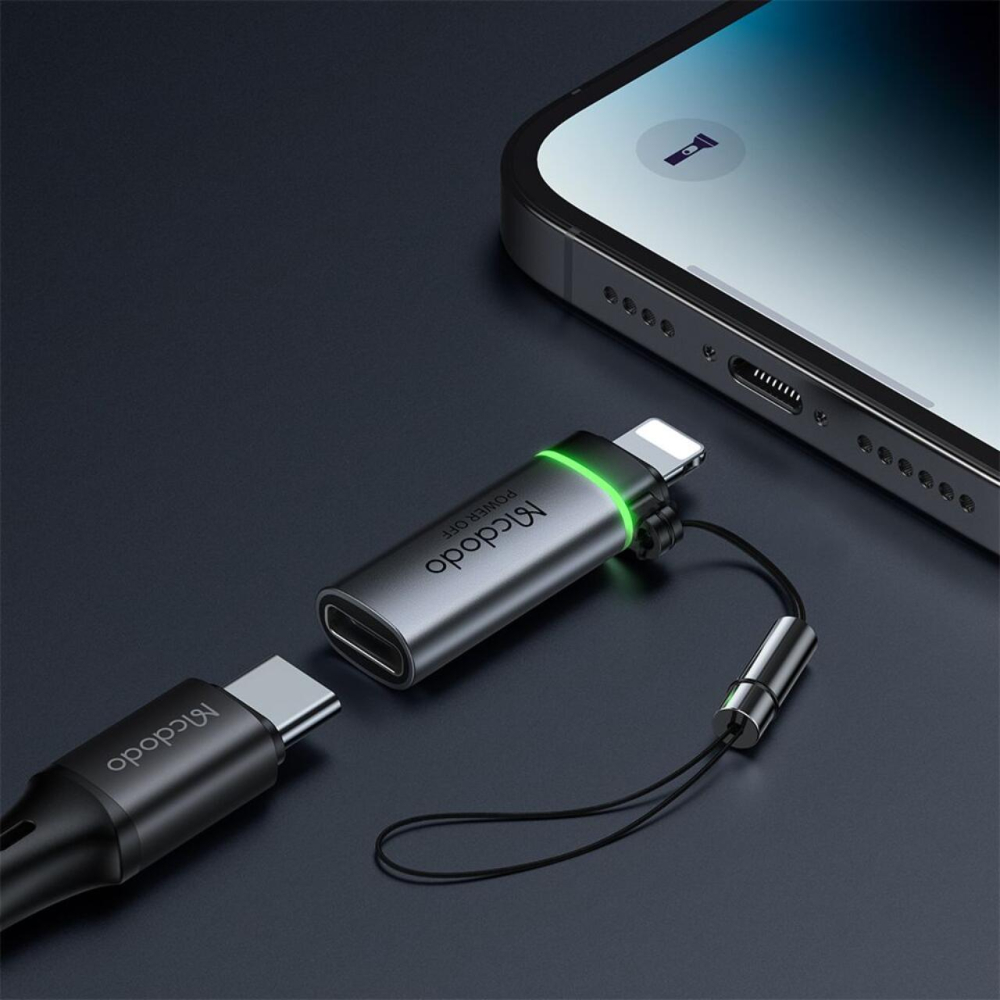 Mcdodo Adaptor Type-C la Lightning, 36W, Fast Charge, Auto Power Off 3A, 480Mbps, cip E-Mark, snur, Negru [7]