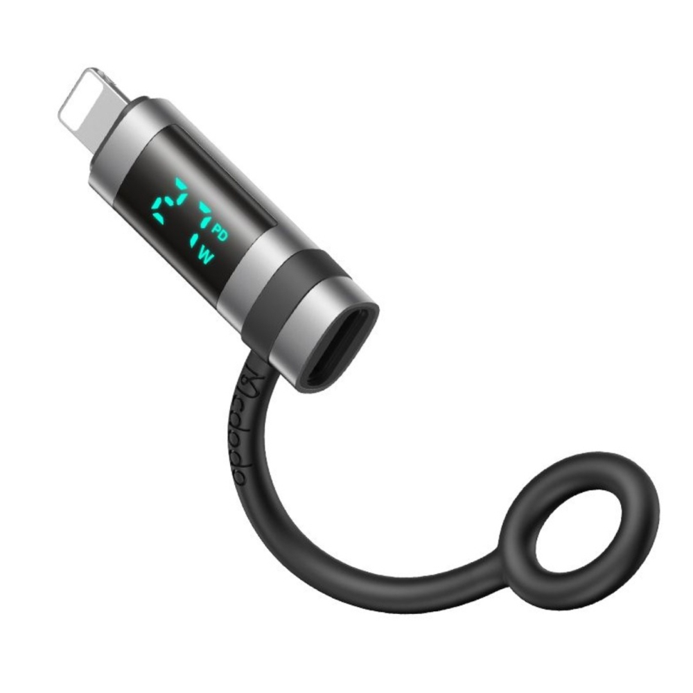 Mcdodo Adaptor Type-C la Lightning 36W, Pigeon Series, cu carlig din silicon, aliaj de aluminiu, afisaj LED HD, Negru [8]