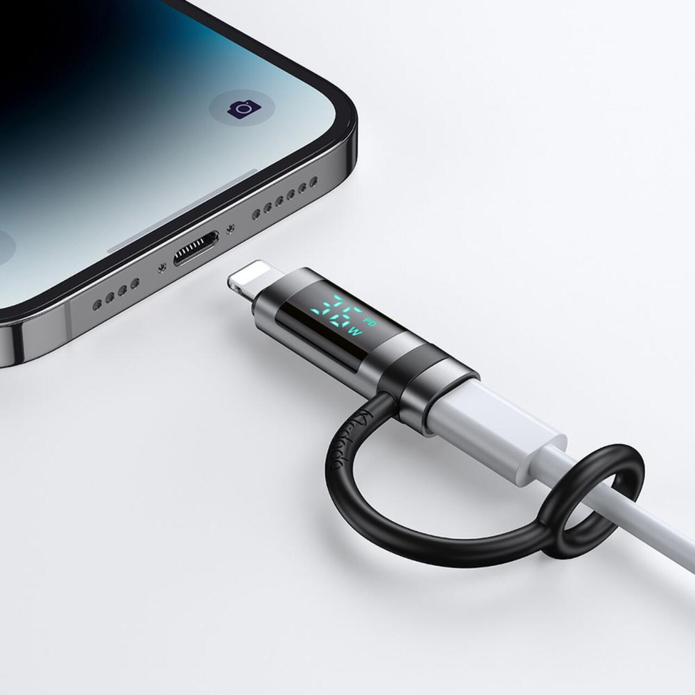 Mcdodo Adaptor Type-C la Lightning 36W, Pigeon Series, cu carlig din silicon, aliaj de aluminiu, afisaj LED HD, Negru [6]