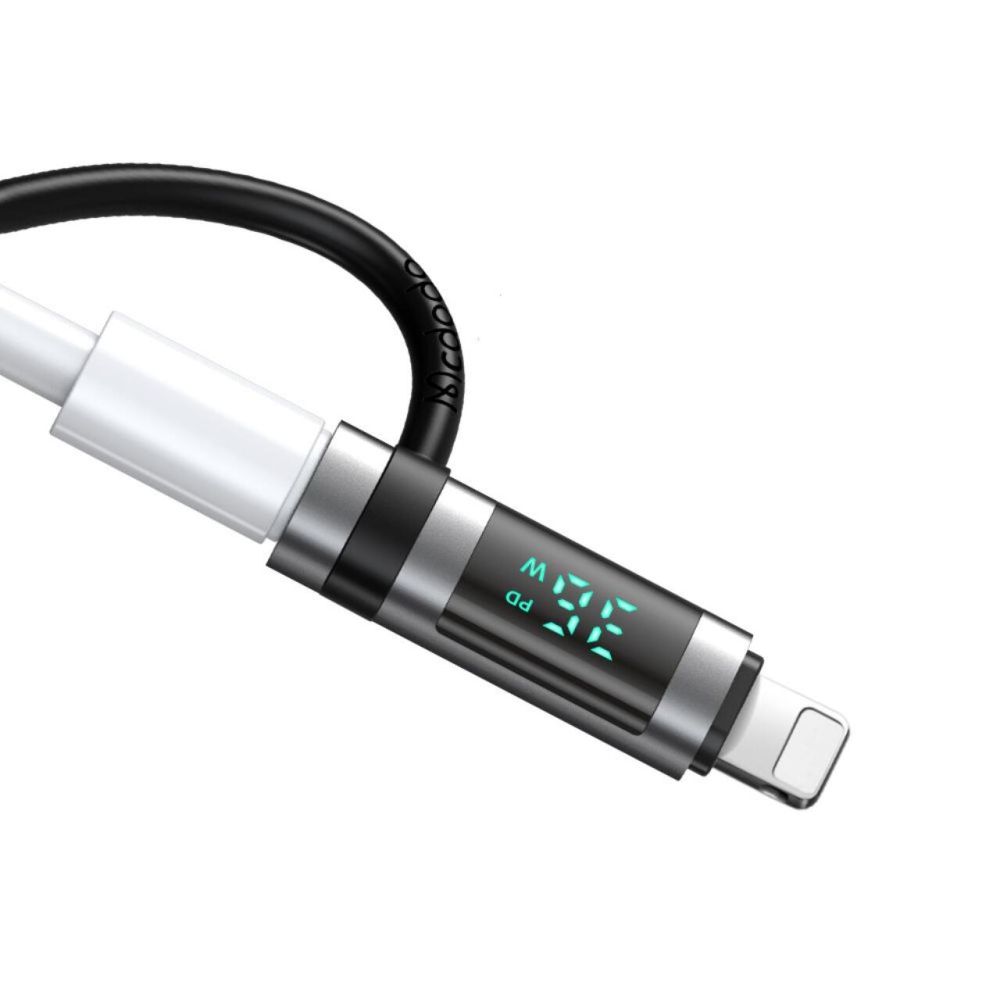 Mcdodo Adaptor Type-C la Lightning 36W, Pigeon Series, cu carlig din silicon, aliaj de aluminiu, afisaj LED HD, Negru [1]