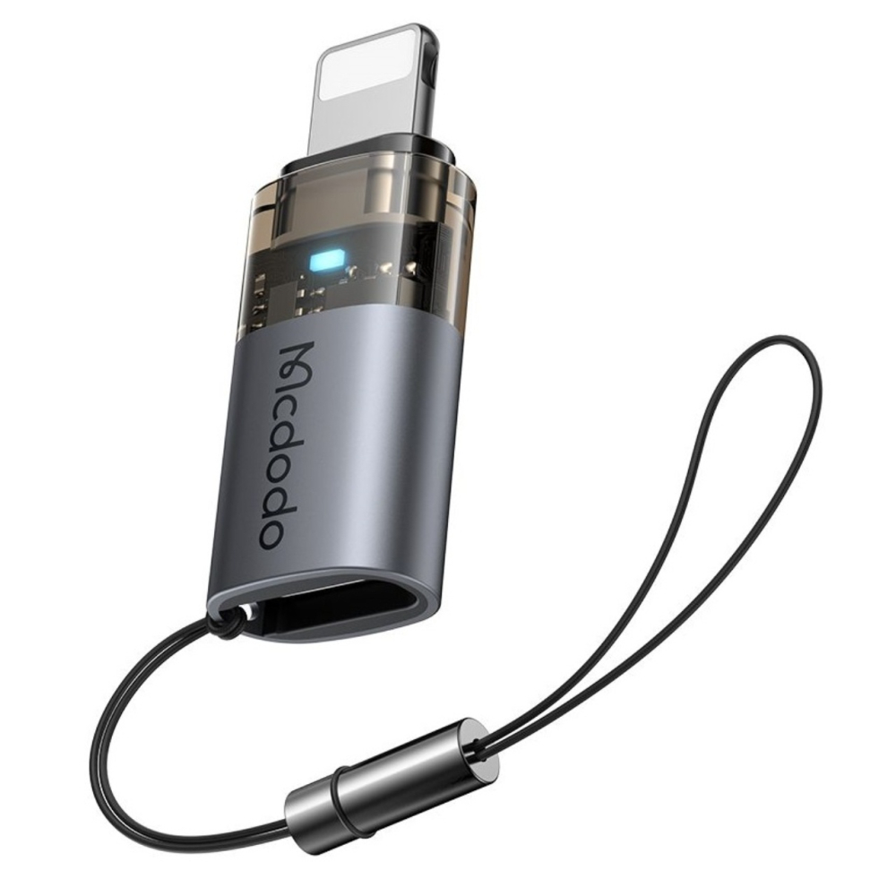 Mcdodo Adaptor Type-C la Lightning OTG 36W, aliaj de aluminiu, incarcare si sincronizare date, lumina albastra, snur, Negru [11]