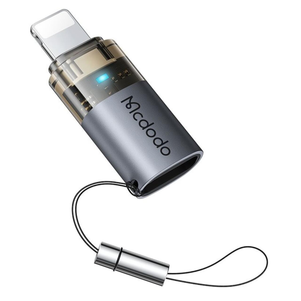 Mcdodo Adaptor Type-C la Lightning OTG 36W, aliaj de aluminiu, incarcare si sincronizare date, lumina albastra, snur, Negru [2]