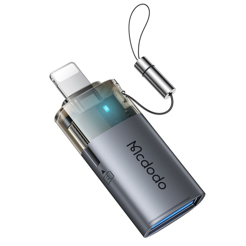 Mcdodo Adaptor USB la Lightning OTG, cu cititor de carduri TF, transfer rapid de date, 480 Mbps, LED, snur Negru [9]