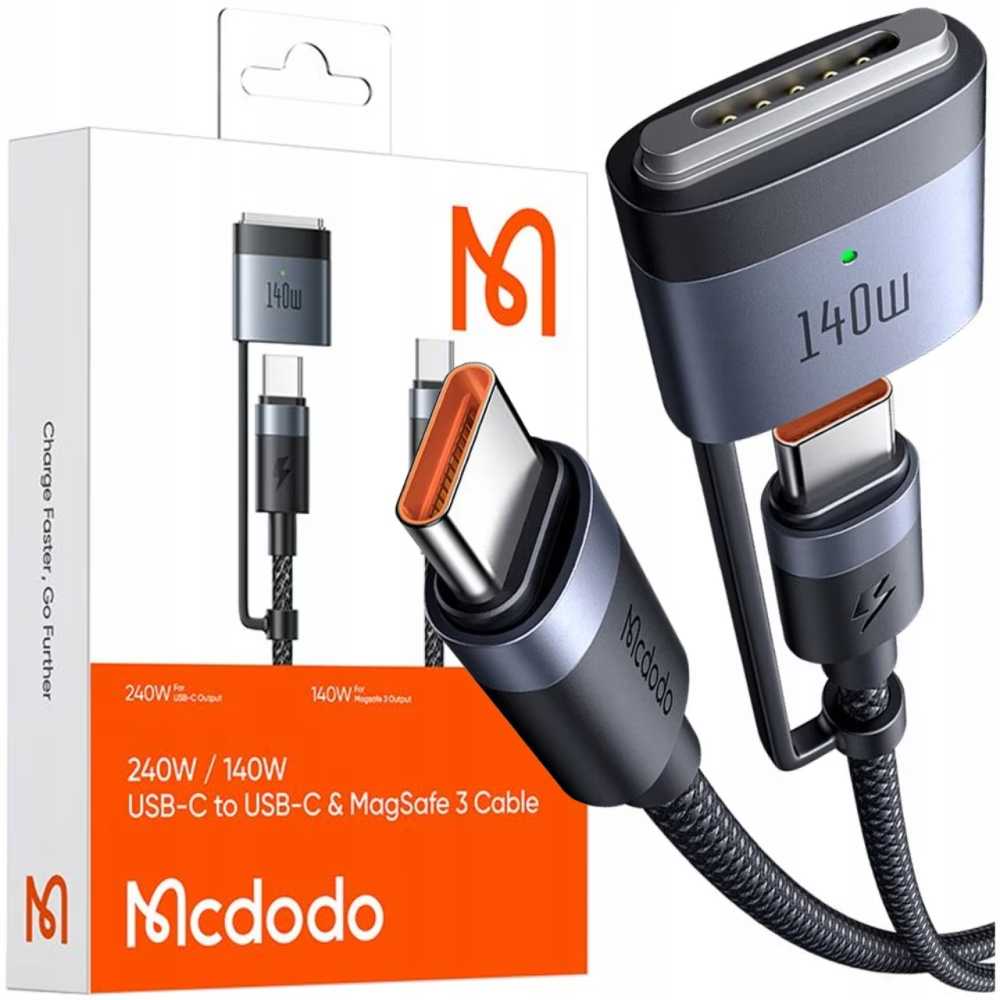 Mcdodo Cablu 2 in 1 Type-C la Type-C cu conector MagSafe 3, Super Fast Charging 240 W, Indicator LED, 2 m, Negru [16]