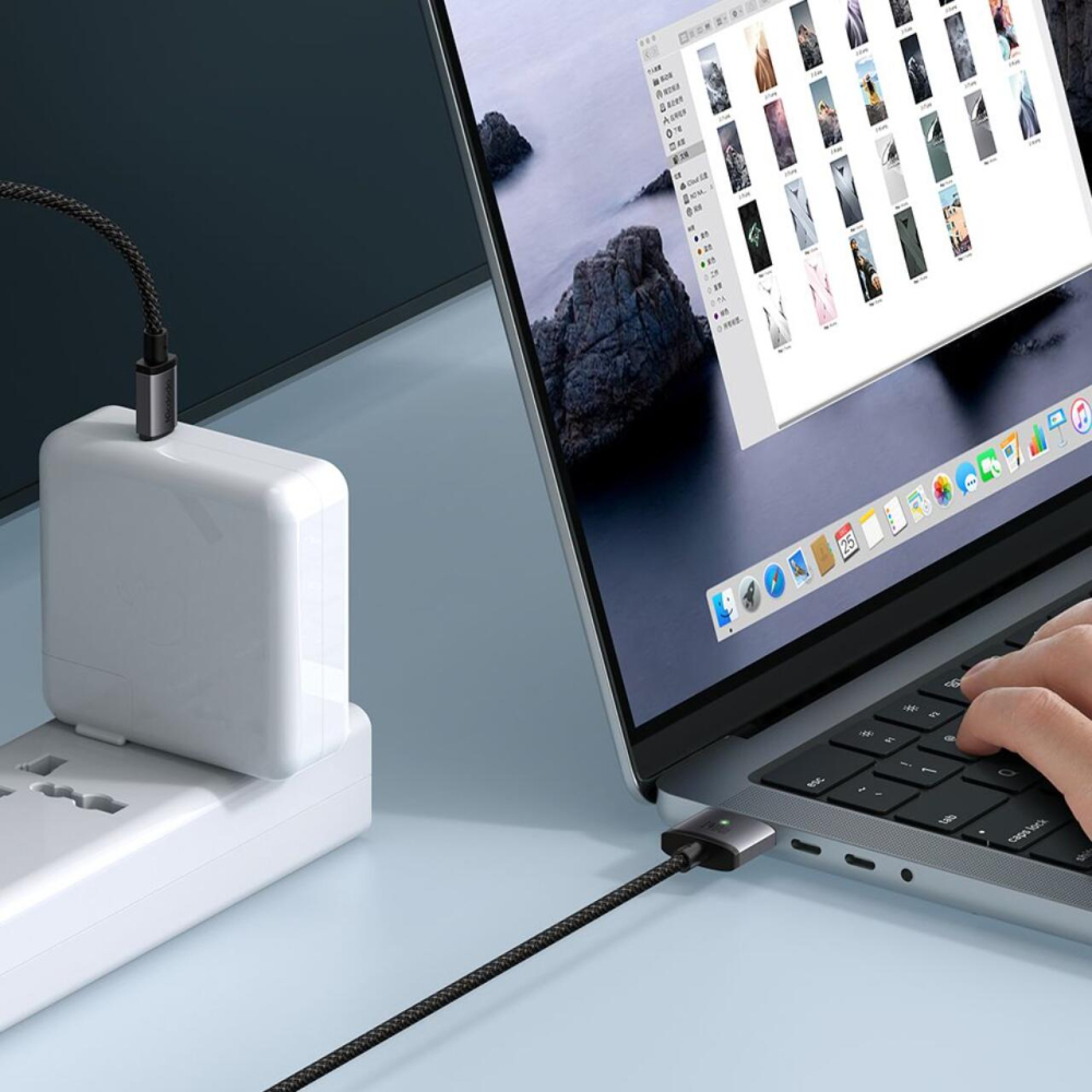 Mcdodo Cablu pentru MacBook Pro 16 inch (2021/2023), MacBook Air (2022), MacBook Pro 14 inch (2021/2023) Type-C la MagSafe 3, Fast Charger 140W, Indicator LED, 2m, Negru [9]