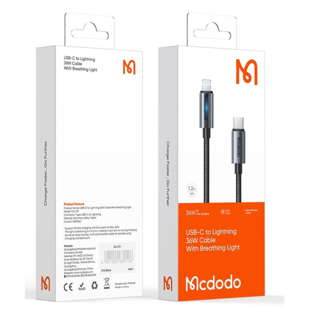Mcdodo Cablu Type-C la Lightning 36W, Fast Charging, 3A, 1.2m, Negru [7]
