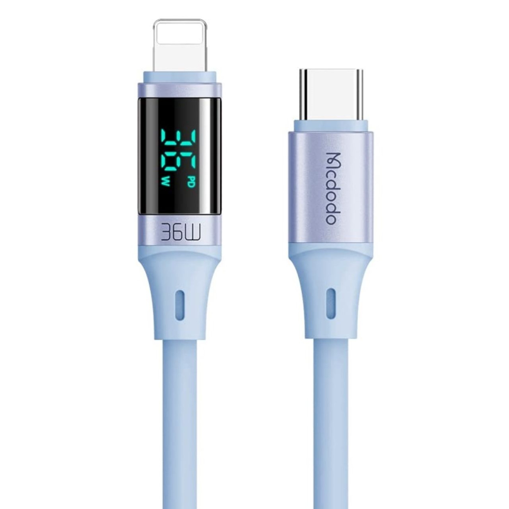 Mcdodo Cablu Type-C la Lightning Digital Display Silicone Fast Charging, 36W, 1.2m Albastru [10]