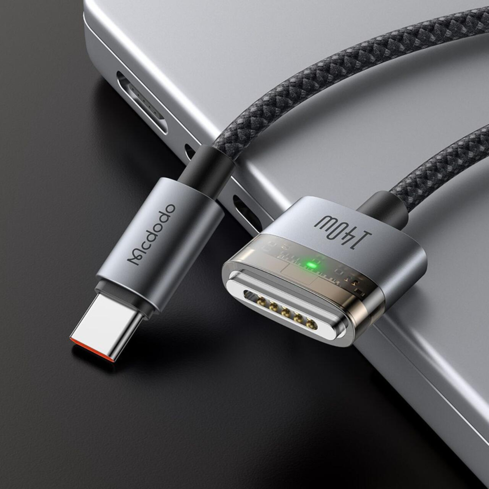 Mcdodo Cablu Type-C la MagSafe 3 pentru MacBook, Fast Charger 140W, Indicator LED, 2m, Negru [2]