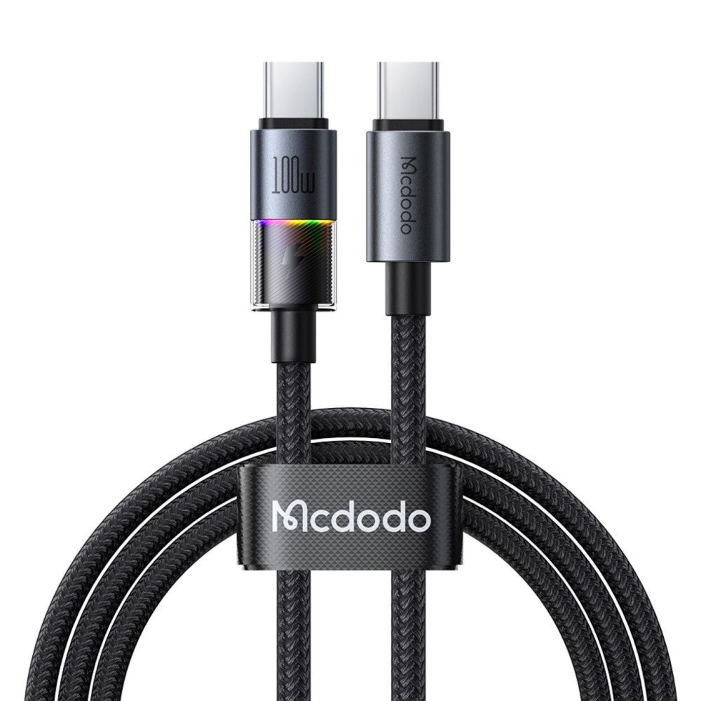 Mcdodo Cablu Type-C la Type-C 100W, Fast Charging 5A, LED multicolor 1.2m, Negru [9]