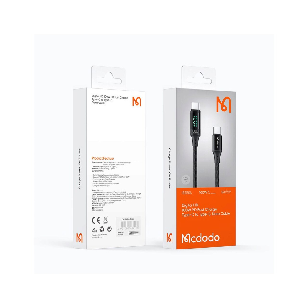 Mcdodo Cablu Type-C la Type-C Digital HD 100W, 1.2m, Black [6]