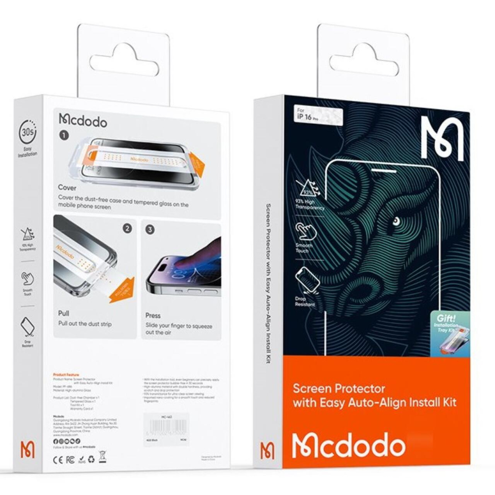 Mcdodo Folie Sticla iPhone 16 Plus cu Kit de instalare Easy Auto-Align, Transparent [8]