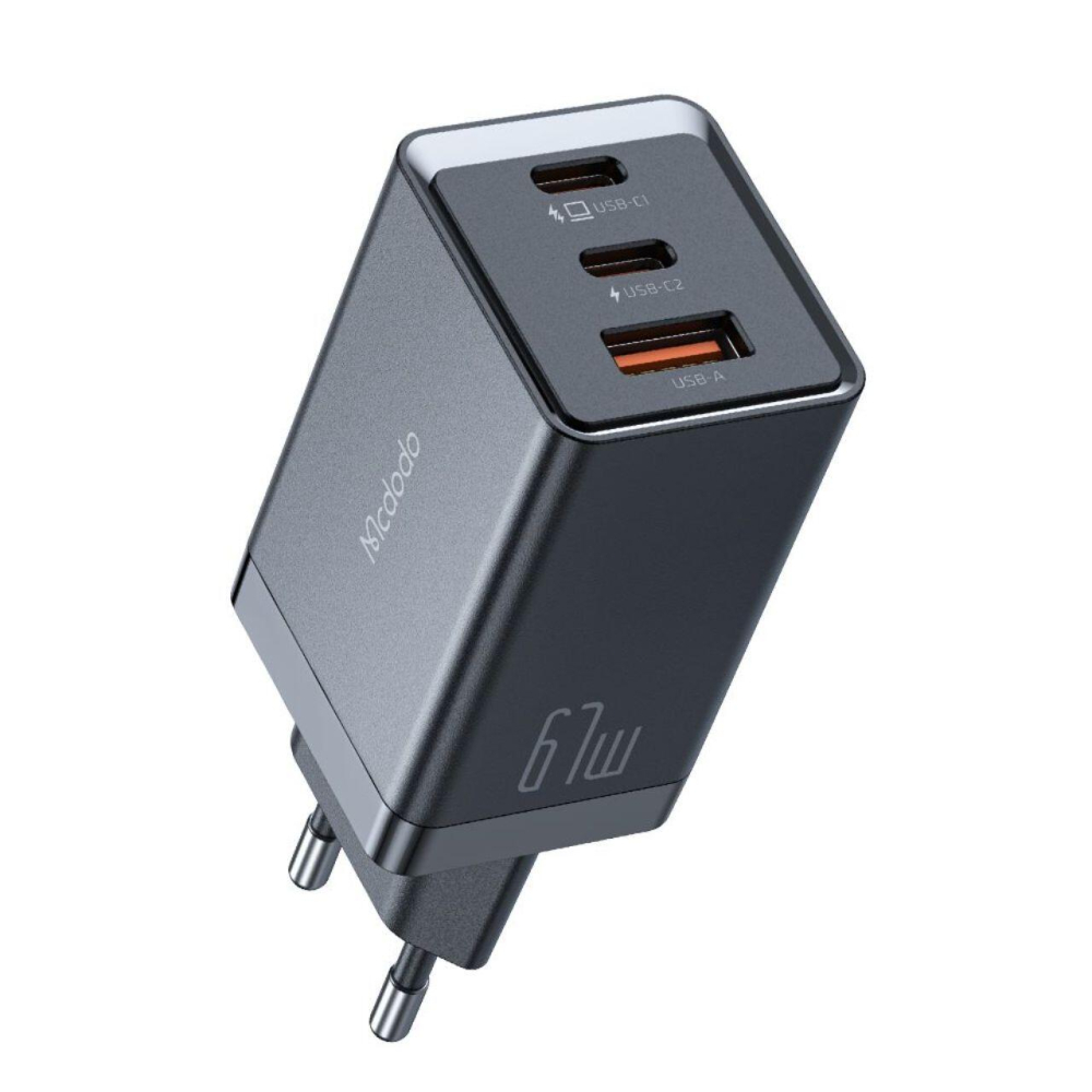 Mcdodo Incarcator Retea GaN5 Mini Pro Fast Charger 67W,  Port 2xType-C+ 1xUSB-A, Plug EU, Black [1]