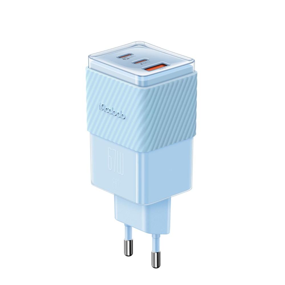 Mcdodo Incarcator Retea Port 2xType-C si 1xUSB-A Dichromatic GaN5 Mini, Fast Charging PD 67W, Albastru [5]