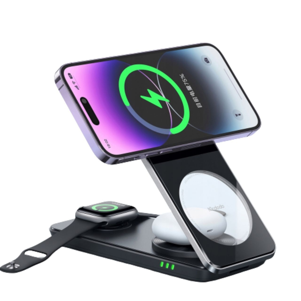 Mcdodo Incarcator Wireless Foldable 3in 1 Mangetic, pentru telefon / TWS / Apple Watch, 15W, Negru [8]